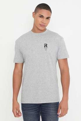 solid cotton round neck men's t-shirt - grey melange