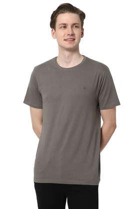 solid cotton round neck men's t-shirt - grey