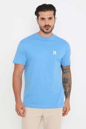 solid cotton round neck men's t-shirt - light blue