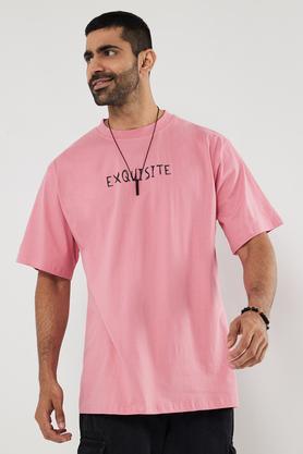 solid cotton round neck men's t-shirt - light pink