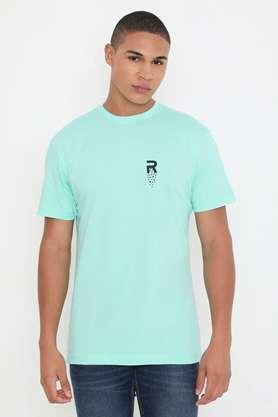 solid cotton round neck men's t-shirt - mint