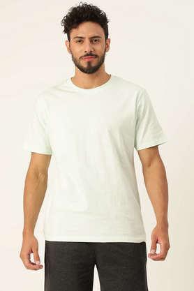 solid cotton round neck men's t-shirt - mint