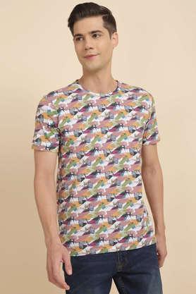 solid cotton round neck men's t-shirt - multi