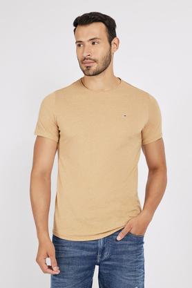 solid cotton round neck men's t-shirt - natural
