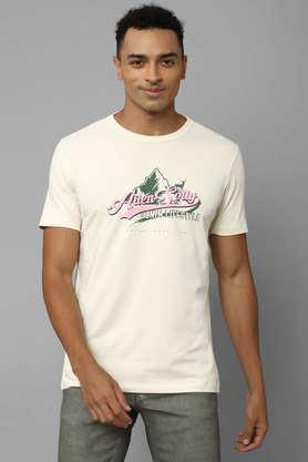 solid cotton round neck men's t-shirt - natural