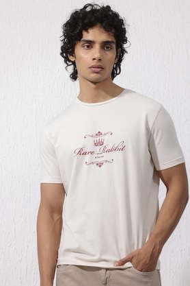 solid cotton round neck men's t-shirt - natural