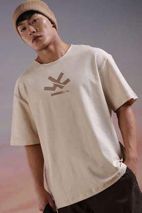 solid cotton round neck men's t-shirt - natural