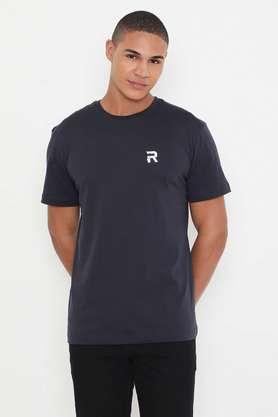 solid cotton round neck men's t-shirt - navy