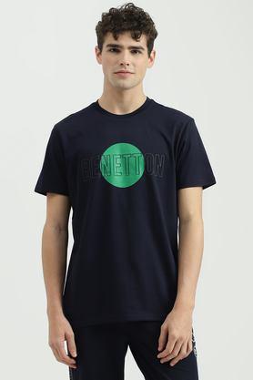 solid cotton round neck men's t-shirt - navy