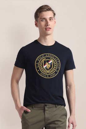 solid cotton round neck men's t-shirt - navy