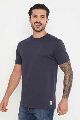 solid cotton round neck men's t-shirt - navy