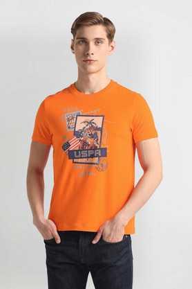 solid cotton round neck men's t-shirt - orange