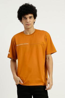 solid cotton round neck men's t-shirt - orange