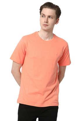 solid cotton round neck men's t-shirt - peach