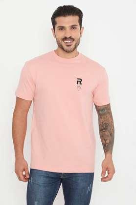 solid cotton round neck men's t-shirt - peach