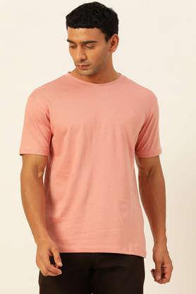 solid cotton round neck men's t-shirt - pink