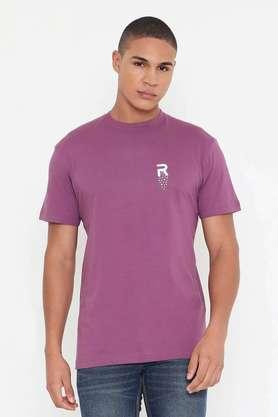 solid cotton round neck men's t-shirt - purple