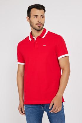 solid cotton round neck men's t-shirt - red