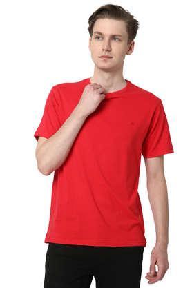 solid cotton round neck men's t-shirt - red