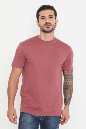 solid cotton round neck men's t-shirt - red