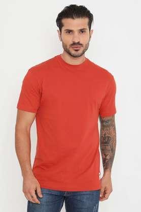 solid cotton round neck men's t-shirt - rust