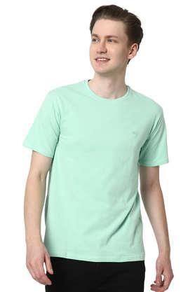 solid cotton round neck men's t-shirt - teal