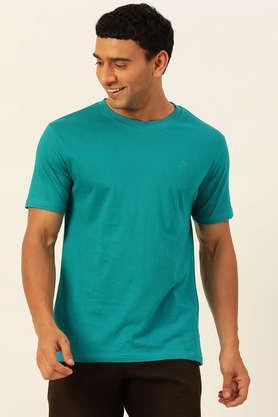 solid cotton round neck men's t-shirt - teal