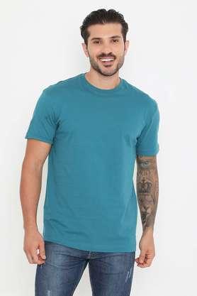 solid cotton round neck men's t-shirt - teal