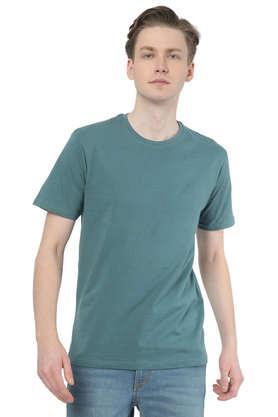 solid cotton round neck men's t-shirt - teal
