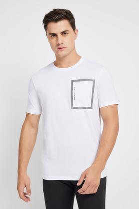 solid cotton round neck men's t-shirt - white