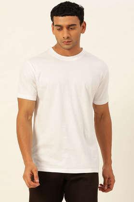 solid cotton round neck men's t-shirt - white
