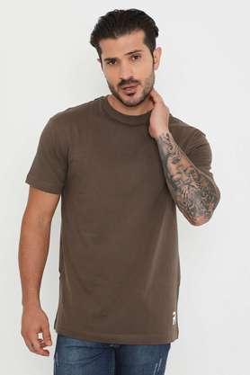 solid cotton round neck men's t-shirt - wood