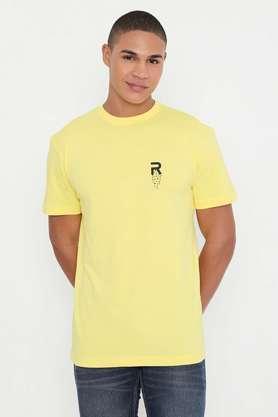 solid cotton round neck men's t-shirt - yellow