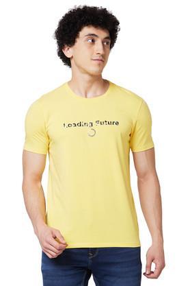 solid cotton round neck men's t-shirt - yellow