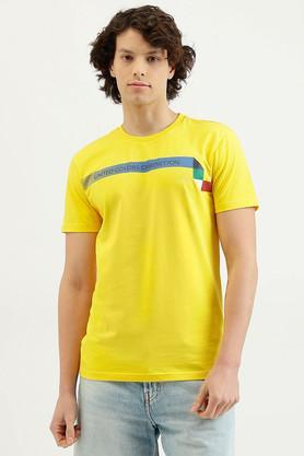 solid cotton round neck men's t-shirt - yellow