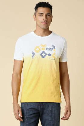 solid cotton round neck men's t-shirt - yellow