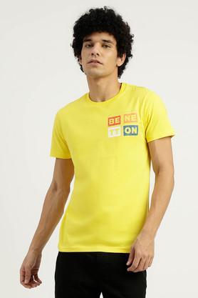 solid cotton round neck men's t-shirt - yellow