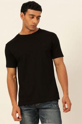 solid cotton round neck unisex's t-shirt - black