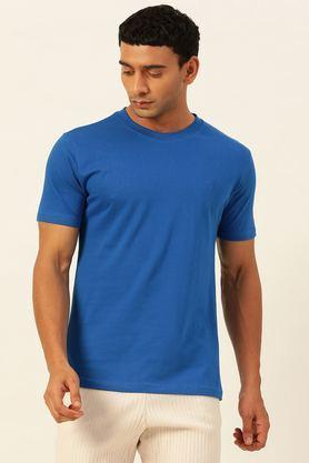 solid cotton round neck unisex's t-shirt - blue