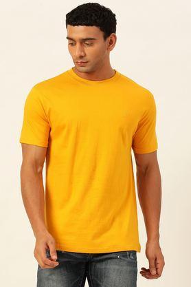 solid cotton round neck unisex's t-shirt - mustard