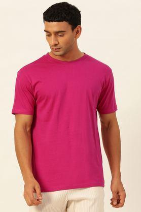 solid cotton round neck unisex's t-shirt - purple