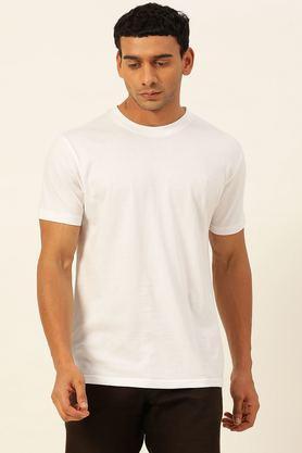solid cotton round neck unisex's t-shirt - white