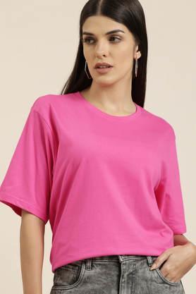 solid cotton round neck women's oversized t-shirt - rose