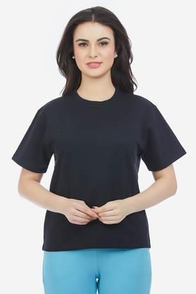 solid cotton round neck women's t-shirt - black