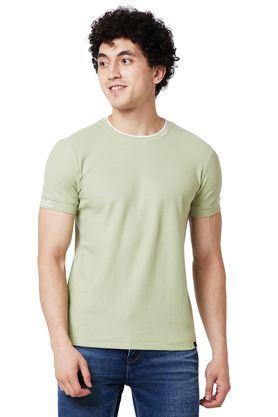 solid cotton round neck women's t-shirt - green