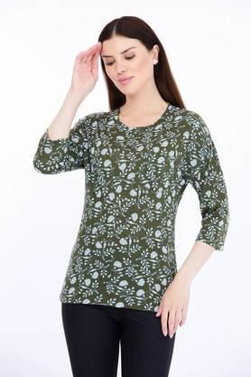 solid cotton round neck women's t-shirt - green