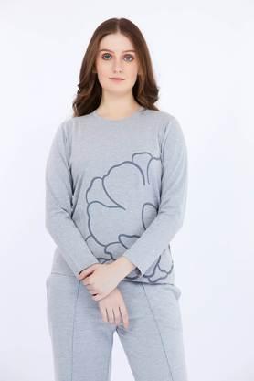 solid cotton round neck women's t-shirt - grey