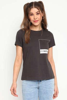 solid cotton round neck women's t-shirt - grey