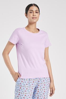 solid cotton round neck women's t-shirt - lilac