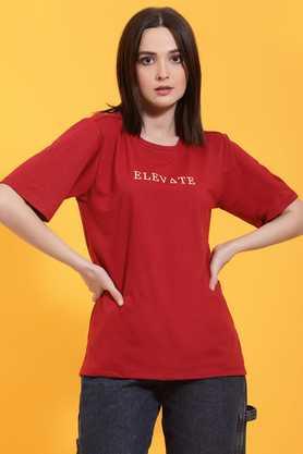 solid cotton round neck women's t-shirt - maroon